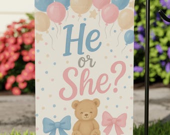 Teddy Bear Gender Reveal Garden Flag, Baby Shower Yard Sign, Team Pink or Blue Party Decor, Gender Reveal Sign