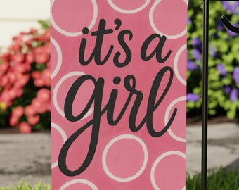 Its a Girl Garden Flag, Pink Polka Dot Baby Shower Yard Sign, Newborn Girl Birth Announcement Flag, Baby Girl Flag