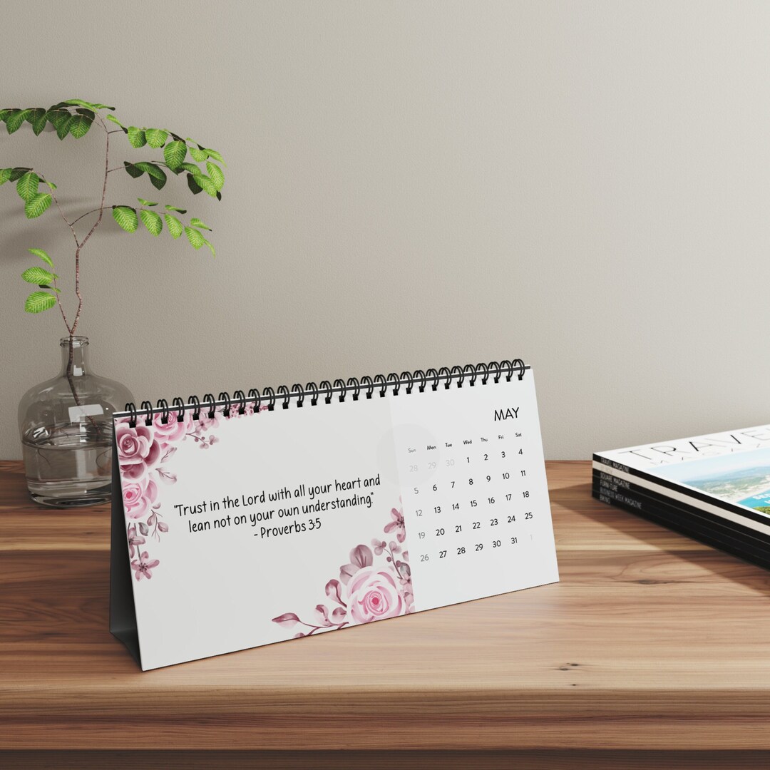 Christian Desk Calendar 2024, Office Monthly Flip Calendar, Floral