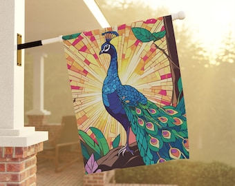 Peacock Garden Banner, Outdoor Garden Flag, House Yard Sign, Peacock Decorative Flag, Gift for Gardeners, Home and Garden Decor