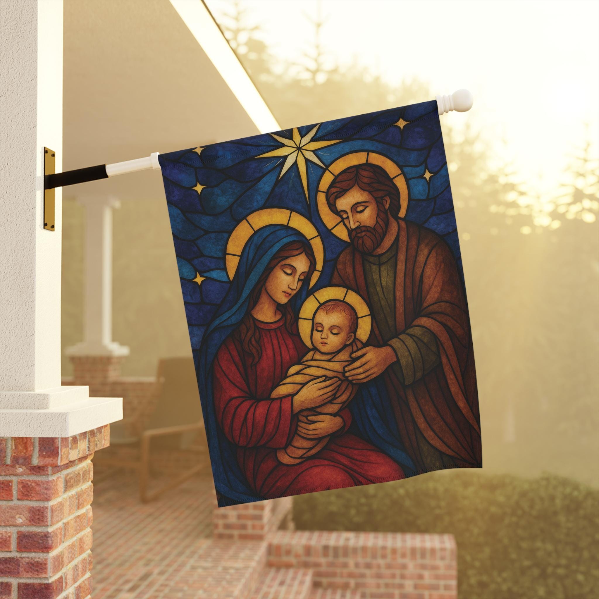 27 Christmas Yard Decorations for a Winter Wonderland Look 19 Nativity Garden Flag, Stained Glass Holy Family Christmas Yard…
