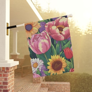 Spring Garden Flag, Floral Banner, Spring Decor, Outdoor Flag, Home and Garden Decoration