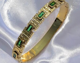 EMPEROR Gold Emerald Cuff | Gold Plated Stainless Steel