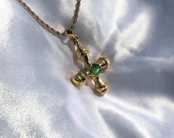 FOUR DIRECTIONS Talisman | Green Crystal Pendant Necklace | Gold Chain, Spiritual Necklace, Unisex Gift
