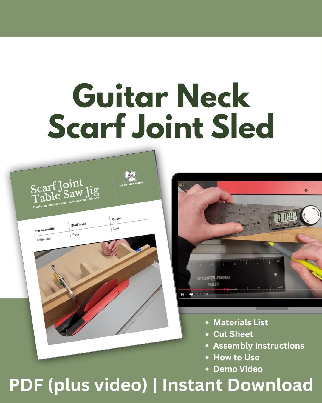 Guitar Neck Scarf Joint Sled Build Plans Luthier Table Saw Jig PDF Guitar Neck Scarf Joint Sled Build Plans Luthier Table Saw Jig PDF