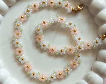 Handmade Beaded Flower Necklace | Floral Beaded Choker | Dainty Necklace | Gift for Her