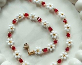 Handmade Beaded Flower Necklace | Floral Beaded Choker | Dainty Necklace | Gift for Her