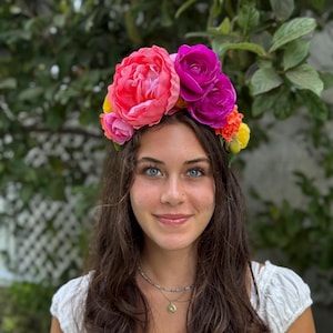 Bold Frida Fuchsia, Yellow, Orange and Pink Flower Crown Headband