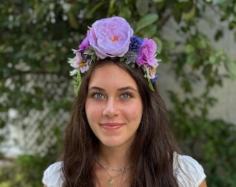 Spring Lavender, Purple, Pink and Blue Flower Crown Headband