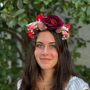 Burgundy, Pink and Red Flower Crown Headband