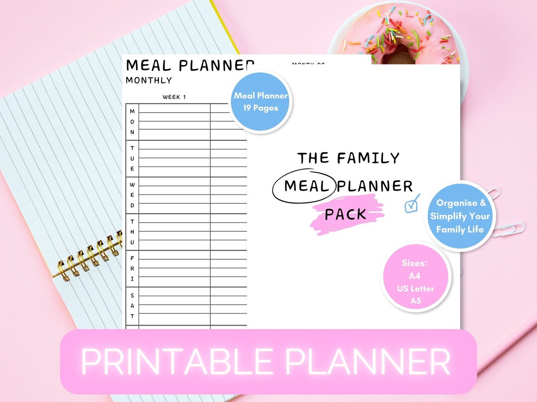 The Printable Family Meal Planner Pack-weekly Monthly Plan - Etsy