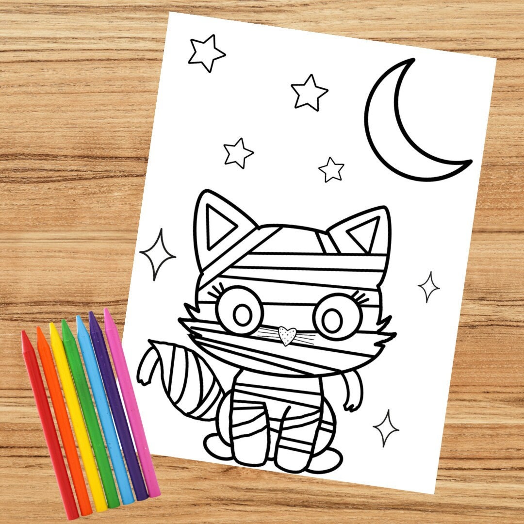 Kitty Mummy Halloween Coloring Page - Etsy