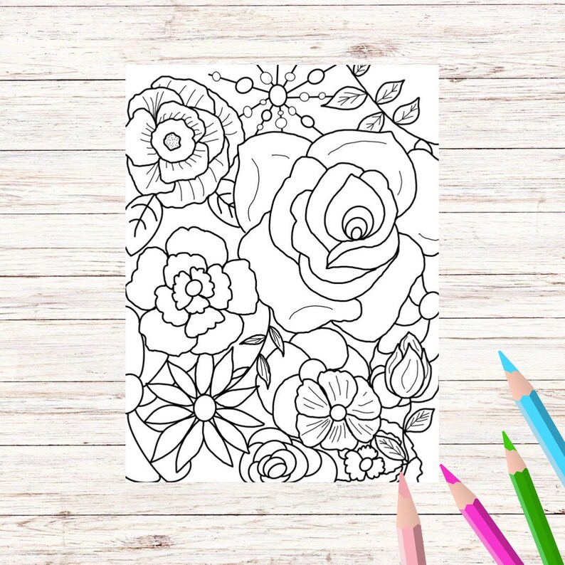 Printable Flower Power Coloring Page Etsy