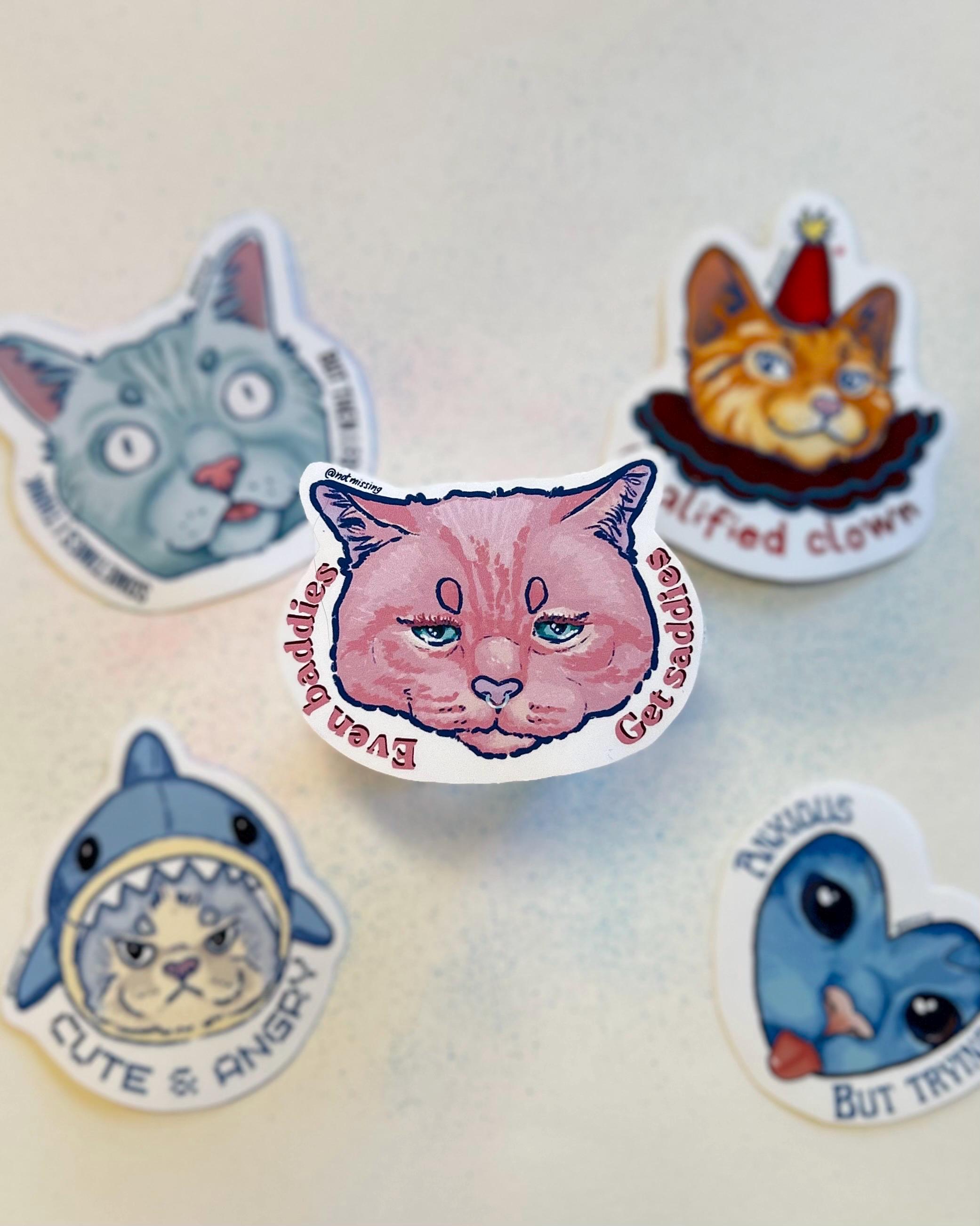 Grumpy Cats Sticker Set | Relatable Meme Kitty, Clown, Anxious Vinyl ...