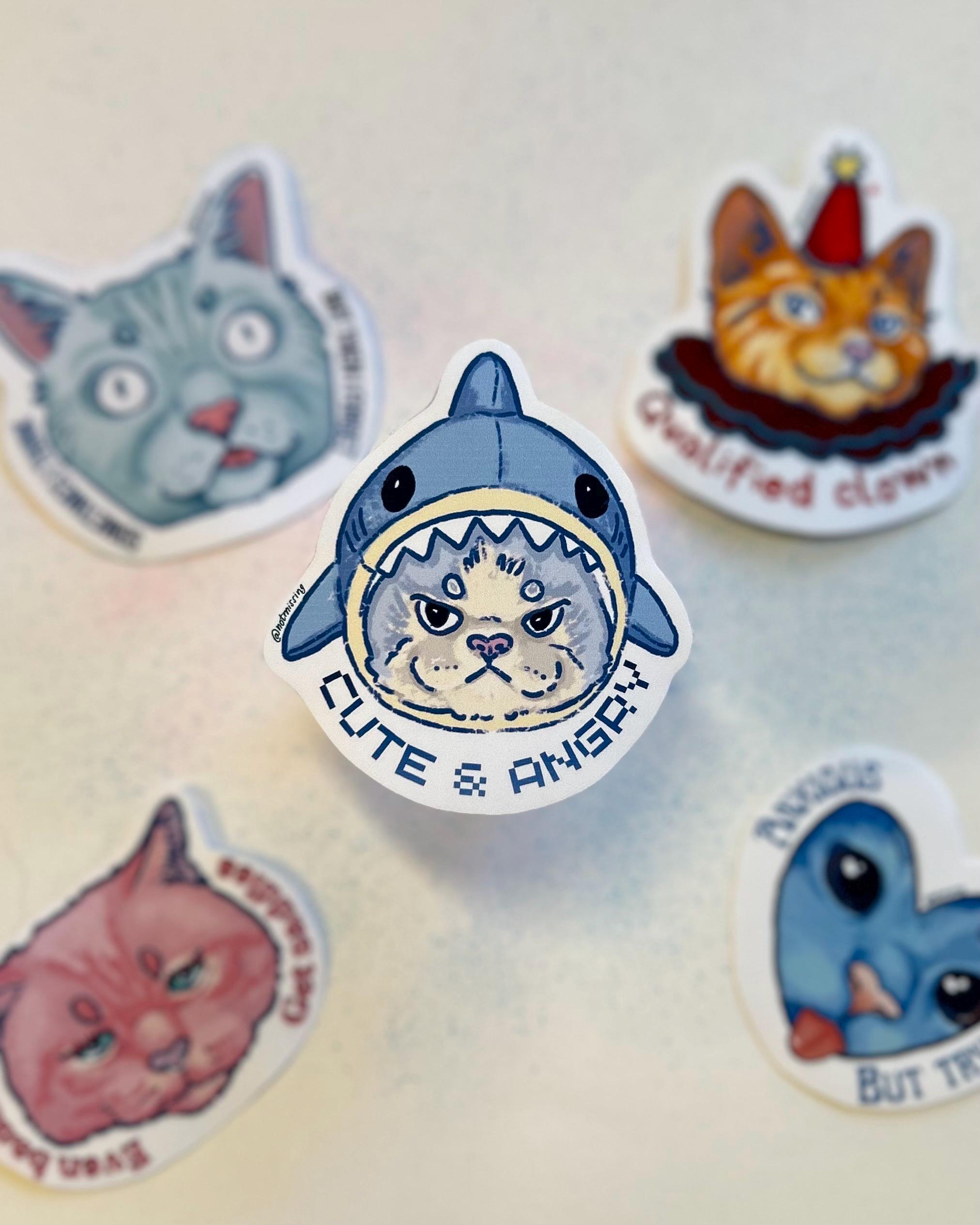 Grumpy Cats Sticker Set | Relatable Meme Kitty, Clown, Anxious Vinyl ...