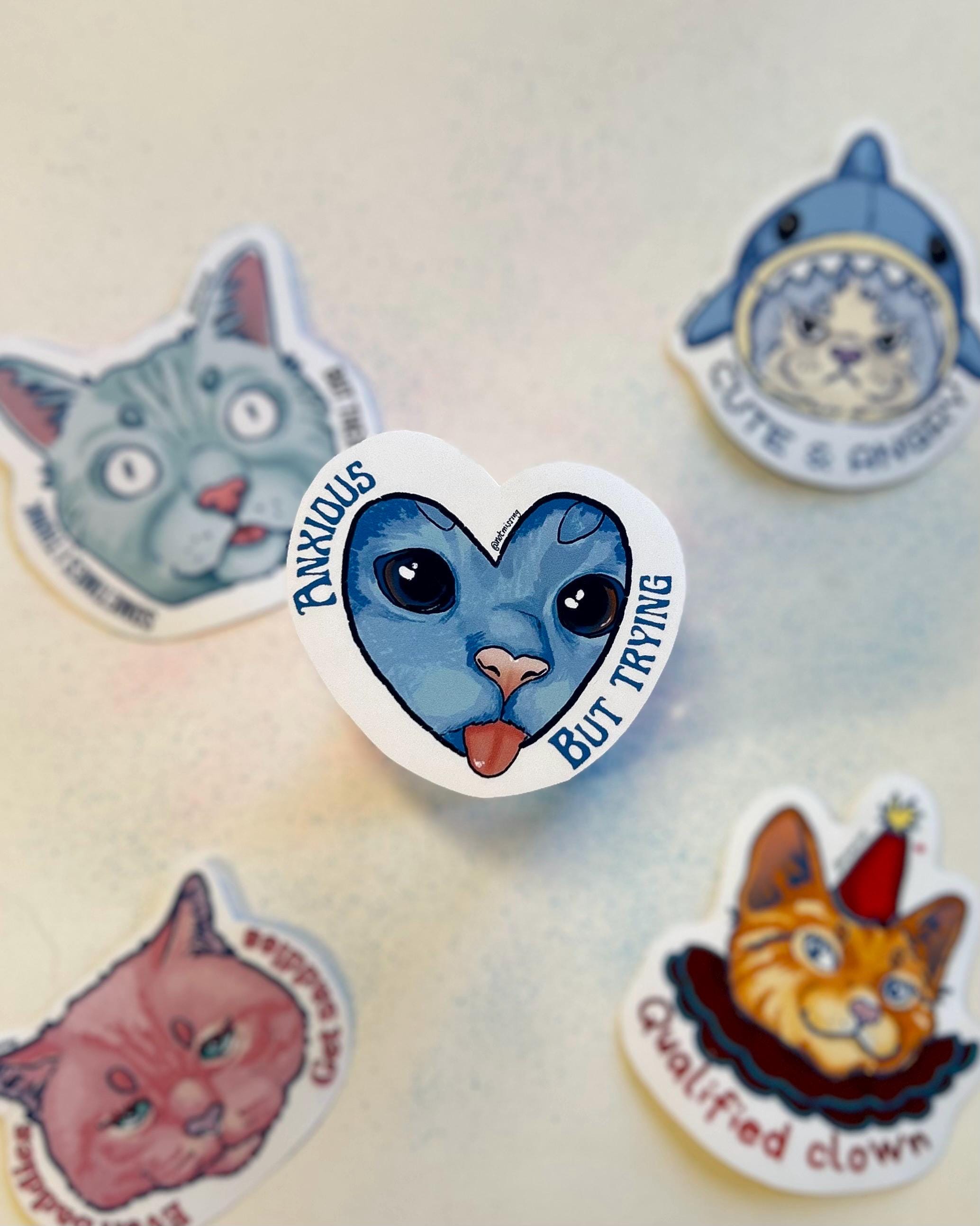 Grumpy Cats Sticker Set | Relatable Meme Kitty, Clown, Anxious Vinyl ...