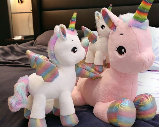 Pink/White Huggable Soft Cute Unicorn Dream Rainbow Plush Toy, High Quality Pink Horse Sweet Toy for Girls, Sleeping Pillow, Stuffed Animals