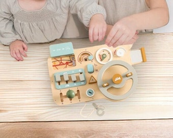 Handgemachtes Busy Board Auto-Simulator Holzspielzeug, Lernspielzeug, Montessori Holz-sensorisches Spielzeug für Kleinkinder Vorschule, Geschenk für Kinder