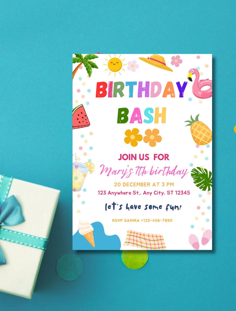 Editable Splish Splash Birthday Invitation Pool Party Girl Summer ...