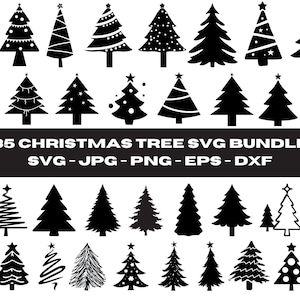 Pacote de Árvore de Natal Svg, Natal Svg, Clipart de Árvore de Natal, Enfeites de Natal Svg, Silhueta de Árvore de Natal, Png, Download Instantâneo