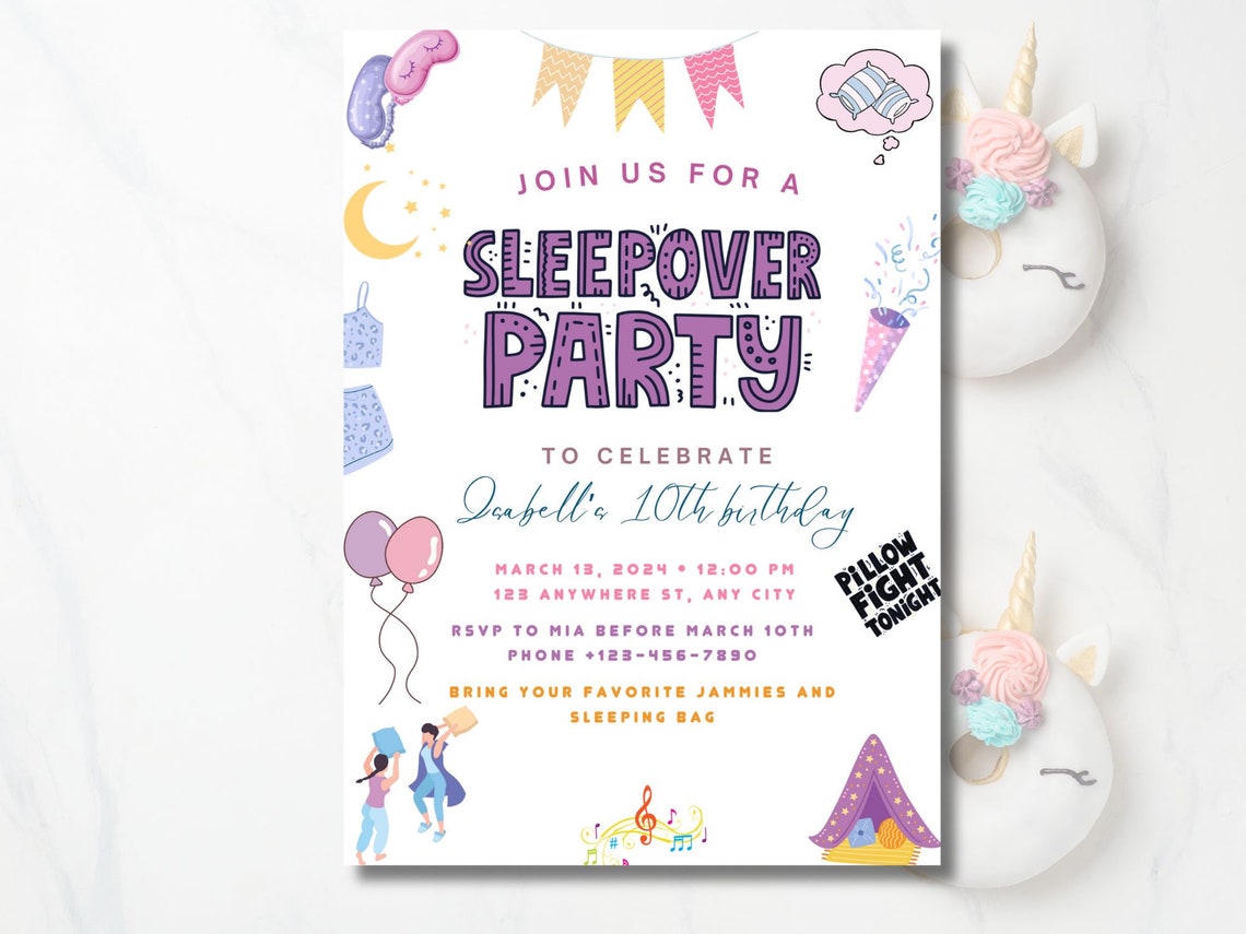 Editable Slumber Party Birthday Invitation Sleepover Birthday Invite ...