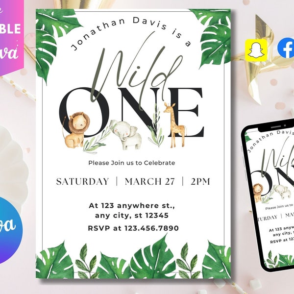 Wild One Birthday Boy Invitation, Wild One Invitation Printable, Safari Wild One Party Invite, Boy Safari Invitation, Wild One