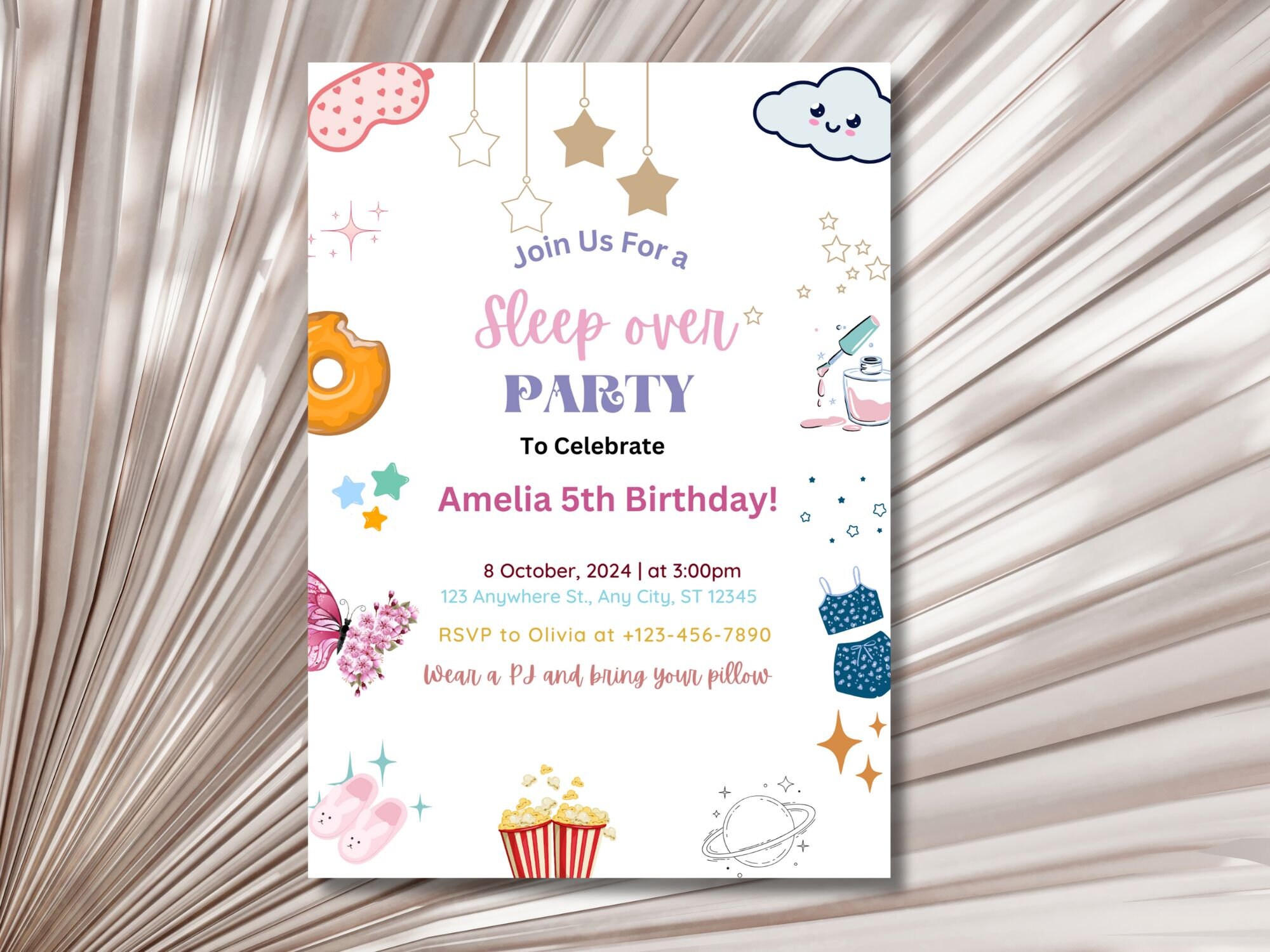 Editable Slumber Party Birthday Invitation Sleepover Birthday Invite ...