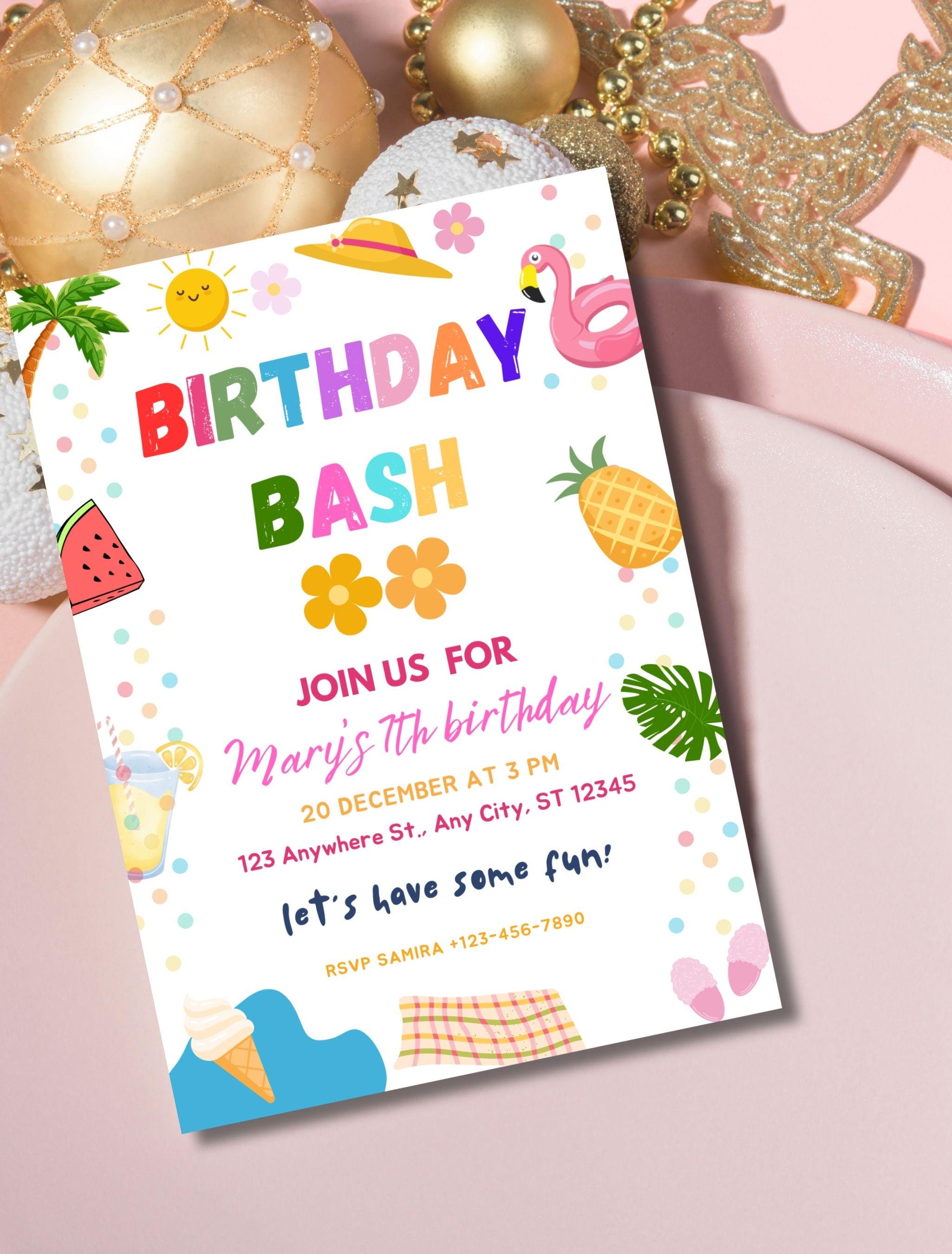 Editable Splish Splash Birthday Invitation Pool Party Girl Summer ...