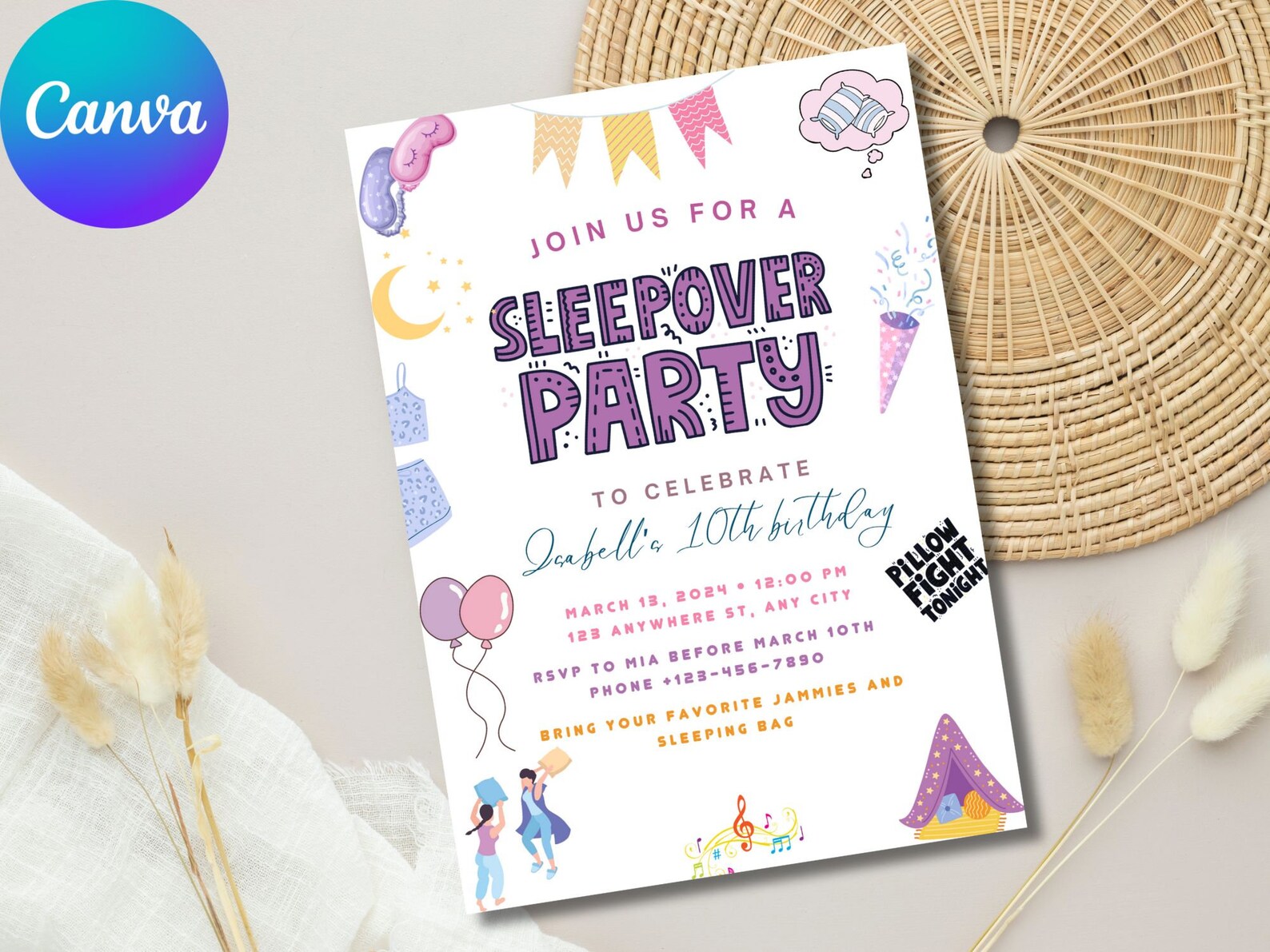 Editable Slumber Party Birthday Invitation Sleepover Birthday Invite ...
