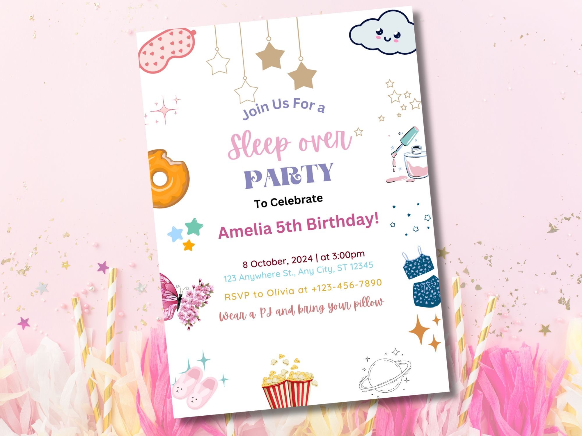 Editable Slumber Party Birthday Invitation Sleepover Birthday Invite ...