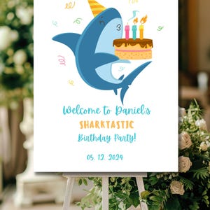 Shark Birthday Welcome Sign, Editable Template, Sharks B&#39;day Party Signs, Shark Jawsome Party, Under The Sea B&#39;day Decor, Digital Download