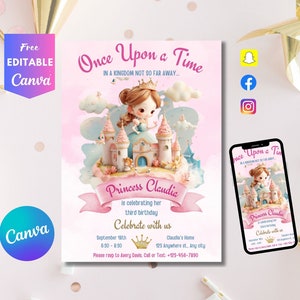 Princess Birthday Invitation Template: Editable Kids Party Invite (Digital Download)
