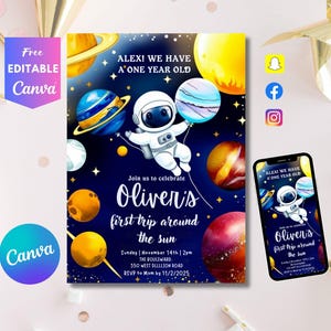 Editable Space First Birthday Invitation: Galaxy Party (Digital Download)