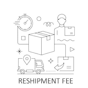 Peut inclure: Illustration de ligne d'un colis expédié avec un camion de livraison, une horloge et le texte "RESHIPMENT FEE".
