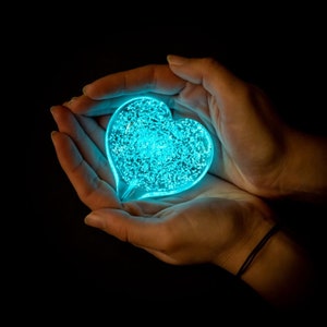 Glass heart with fluorescent pigment - blue