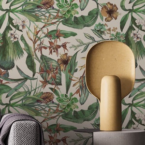 Tropical Peel and Stick Wallpaper – Jungle Botanical Wall Mural – Green Self Adhesive or Non-Woven Wallpaper – Removable Wall Decor
