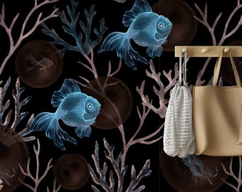 Dark Fish Pattern Wallpaper: Peel and Stick Removable Wallpaper