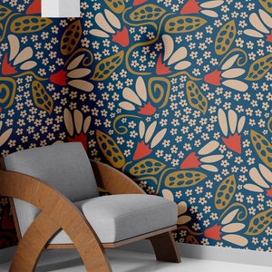 Vintage Wallpaper, Peel and Stick Wallpaper,  Floral Art Noveau  Removable Wallpaper