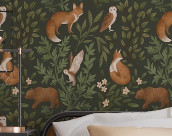 Wallpaper Peel and Stick Vintage Woodland Wallpaper Fox Wall Mural - Etsy