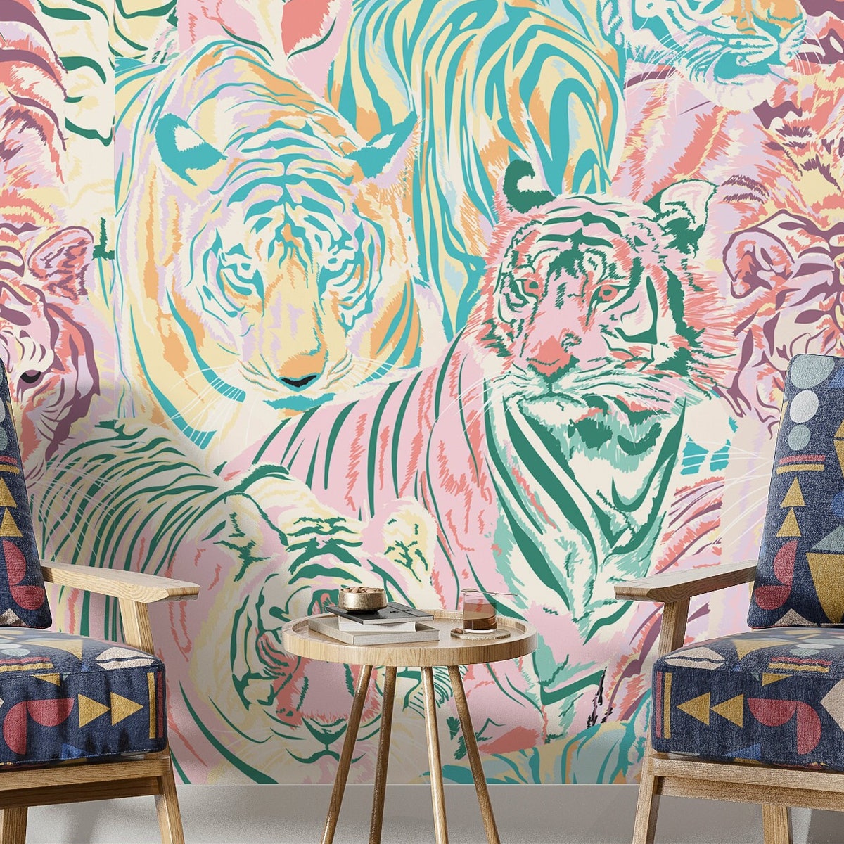 Tiger Wallpaper, Funky 70s Wallpaper, Mid Century Peel and Stick Wallpaper, Animal Print - Etsy