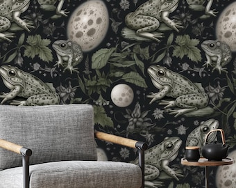 Mystic Frog Wallpaper: Dark Botanical Enchanted Forest Mural - Peel & Stick or Traditional