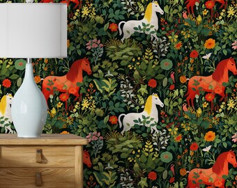 Wallpaper vintage horses peel and stick mural botanical wallpaper