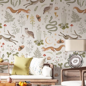 Papier peint amovible bois, papier peint champignons autocollants, décoration murale bois