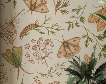 Moth Wallpaper: Vintage Botanical Peel and Stick Wallpaper