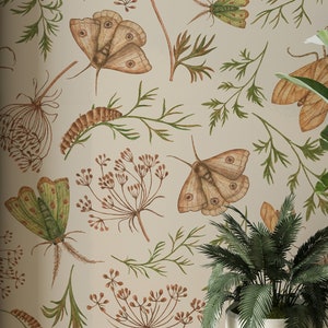 Motten Tapete: Vintage botanische Tapete zum Abziehen und Aufkleben