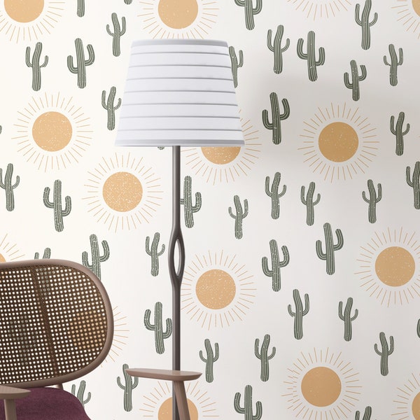Western Wallpaper, Cactus Mural Boho wallpaper, Peel and Stick or Traditional