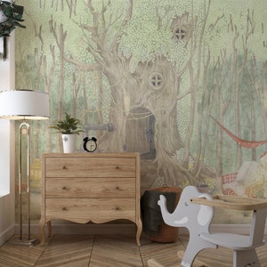Papier peint chambre d'enfant arbre magique, décoration murale conte de fées, papier peint forêt forêt pour enfants
