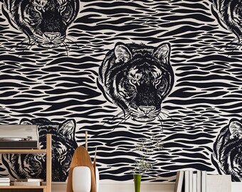 Tiger Wallpaper, eclectic Wallpaper Peel and Stick or Traditional paper