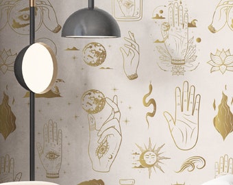 Celestial Peel and Stick Wallpaper: Occult Astrology Wall Mural