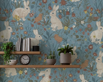 Vintage Rabbit Wallpaper: Forest Animals, Peel and Stick Nursery Decor